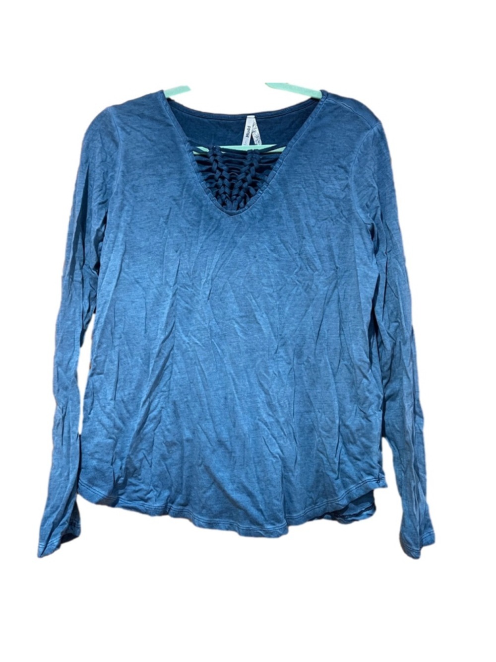 Mudd Women's Blue Braided Long Sleeve Shirt Top Large